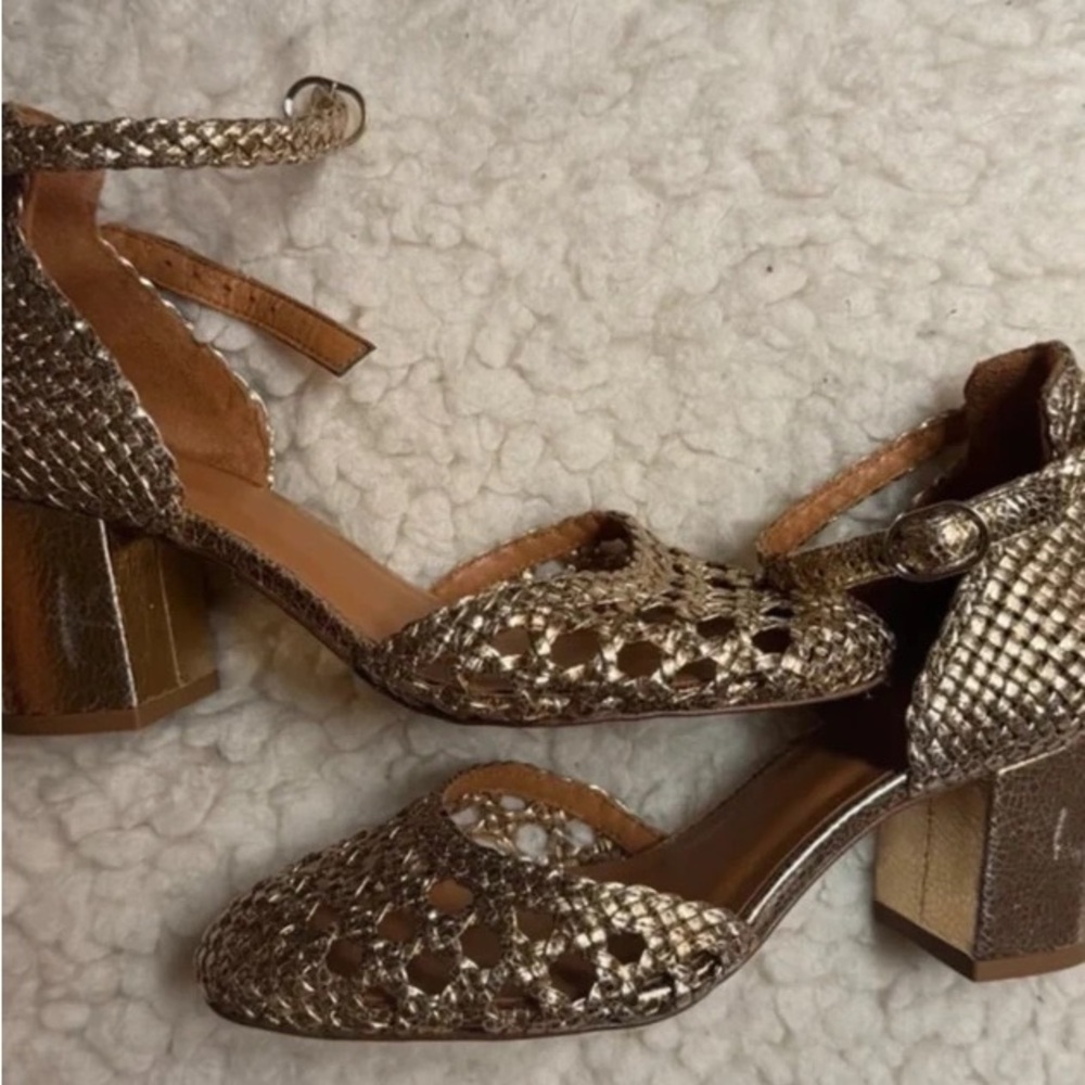 Sezane Emmanuelle Babies Gold Pump Heels Sandals - Picture 4 of 6